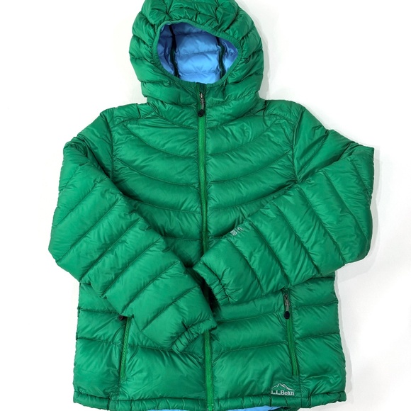 L.L.Bean Hooded Down Jacket 850 Fill Ultralight Green Petite L - Picture 2 of 13